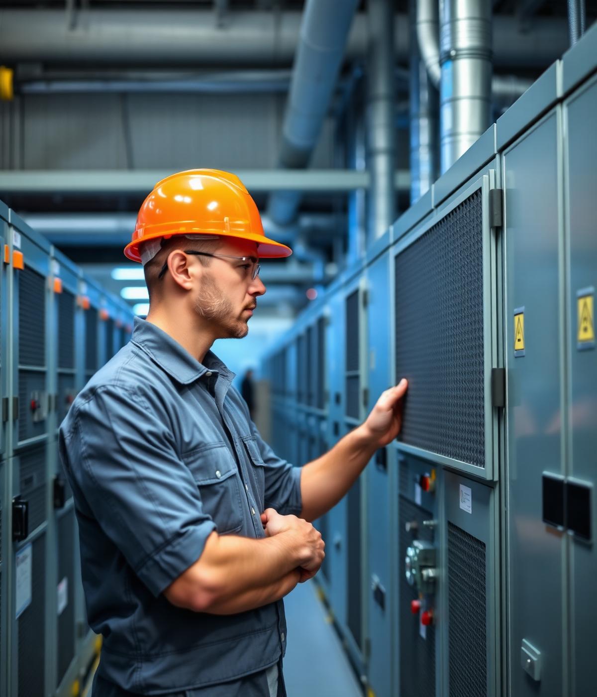 Engineer inspecting electrical switchgear